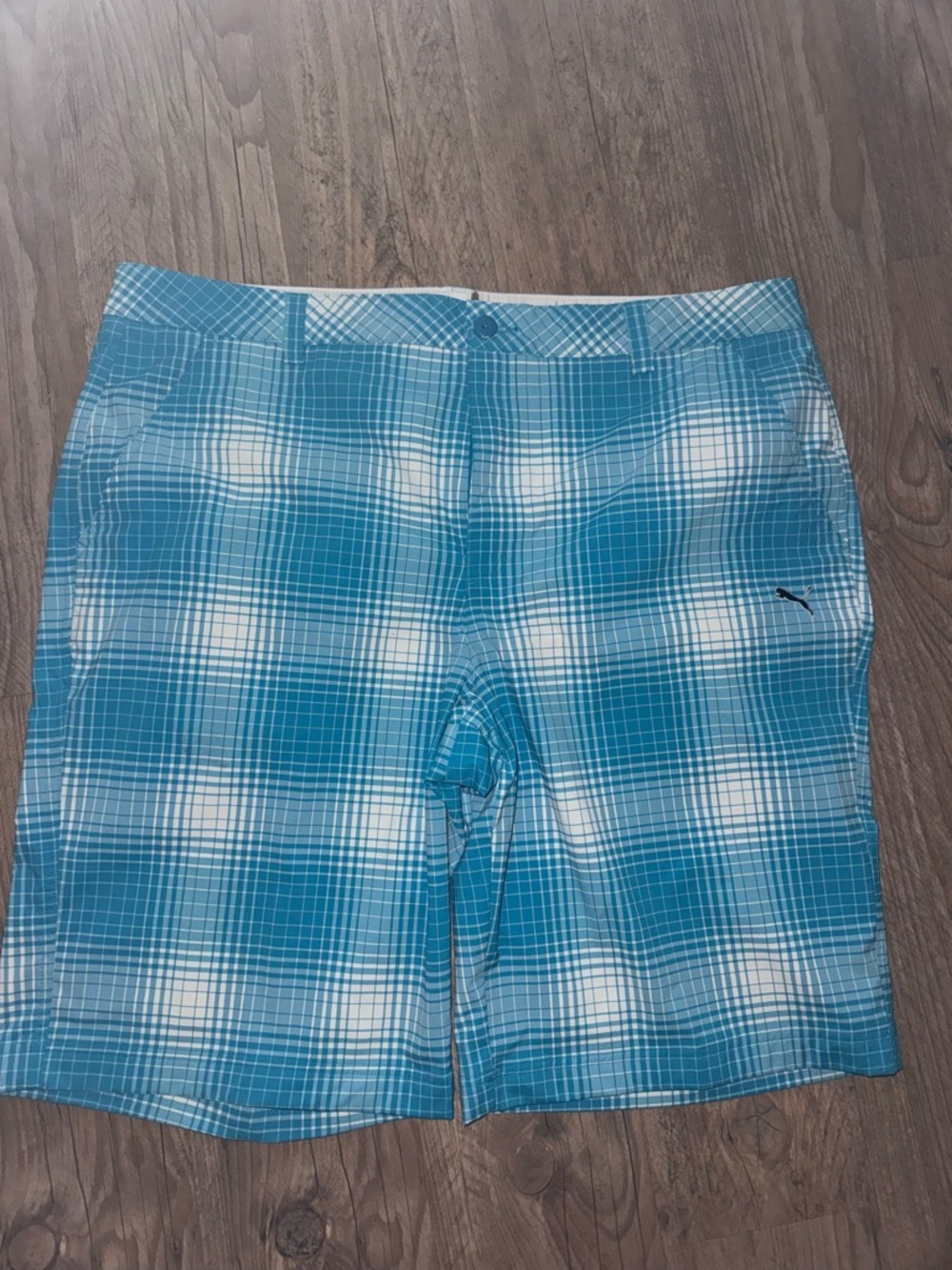 PUMA Sport Lifestyle Men’s Blue Plaid Shorts Wasit 40 (About a Sz-XL)
